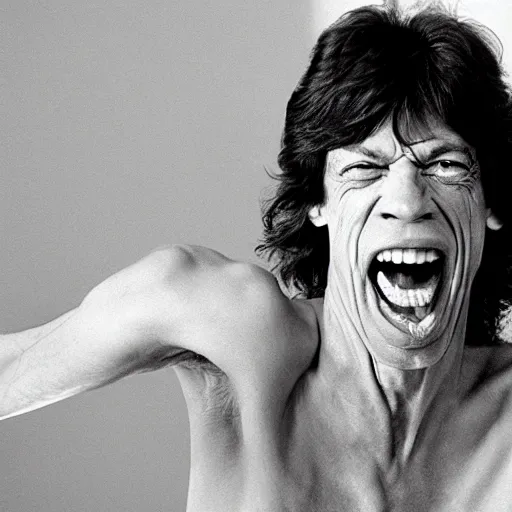 Image similar to mick jagger laughing angrily at the camera