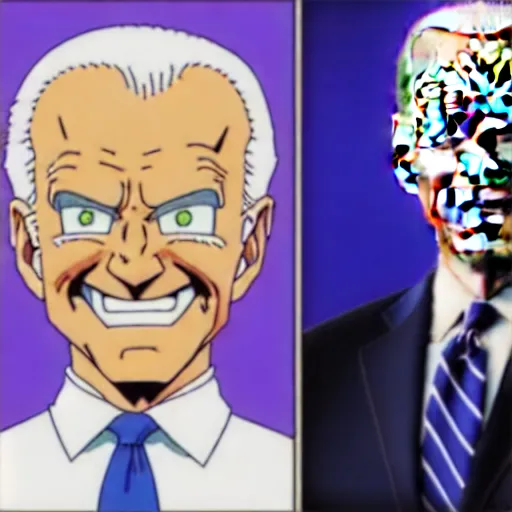 Image similar to : president biden and freeza, anime cartoon style, crunchy roll, dragonball z