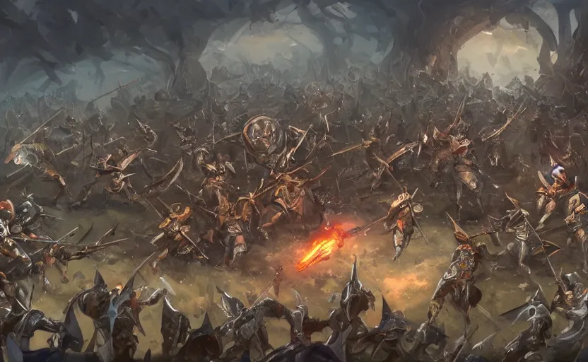 Image similar to A battle scene with swords and shields, concept art, fantasy, game design