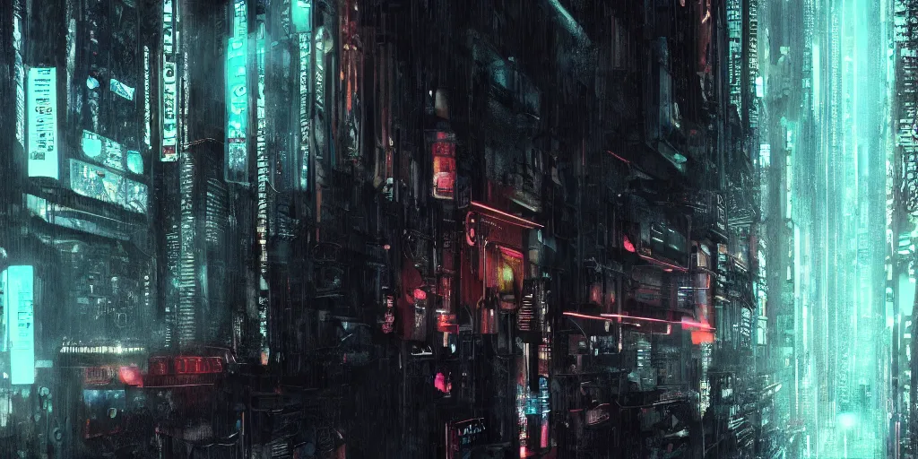 Prompt: artificial intelligence, cinematic style, 35mm, realistic digital art, cyberpunk, blade runner, trending on imagestation, film post process