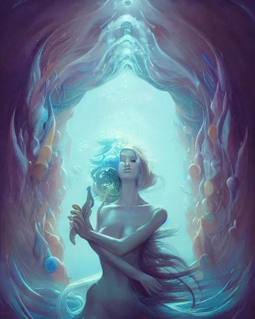 Prompt: underwater music note portrait, peter mohrbacher, radiant halo of light, fantasy, artgerm