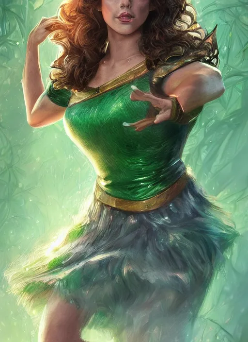 Image similar to beautiful female dorothy gale, rebecca romijn as dorothy, full body character concept, covered in full emerald armor, armor plating, art nouveau, super powers, fantasy, intricate, elegant, highly detailed, digital painting, artstation, concept art, shining, sharp focus, illustration, art by stanley lau