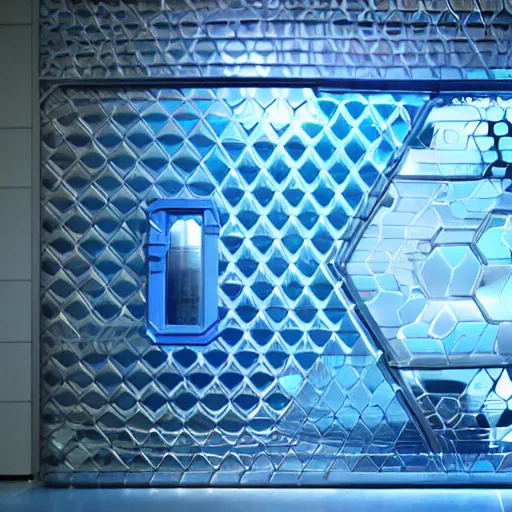 Image similar to a blue hexagonal door from the movie tron : legacy