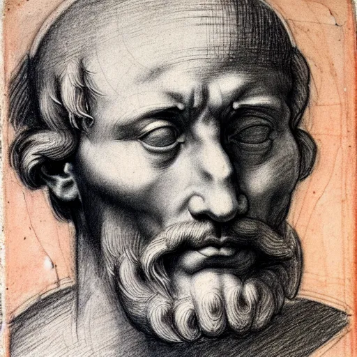 Image similar to unfinished study of mans face. michelangelo, early sixteenth century. red chalk on paper.