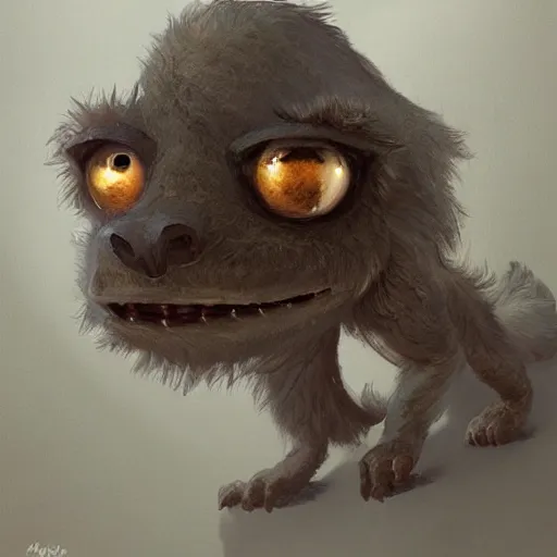 Prompt: A Cute furry little monstertaht was createdd on accident, Graceful body structure,cute,Symmetrical face,highly detailed,elegant,Marc Simonetti and Caspar David Friedrich, Trending on artstation