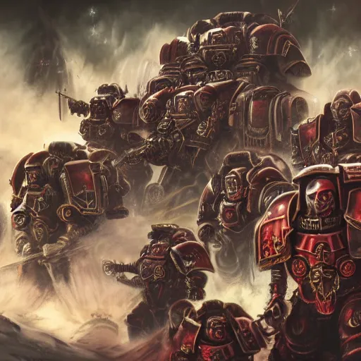 Prompt: a beautiful highly detailed matte painting of Warhammer 40k Space Marine Blood Ravens