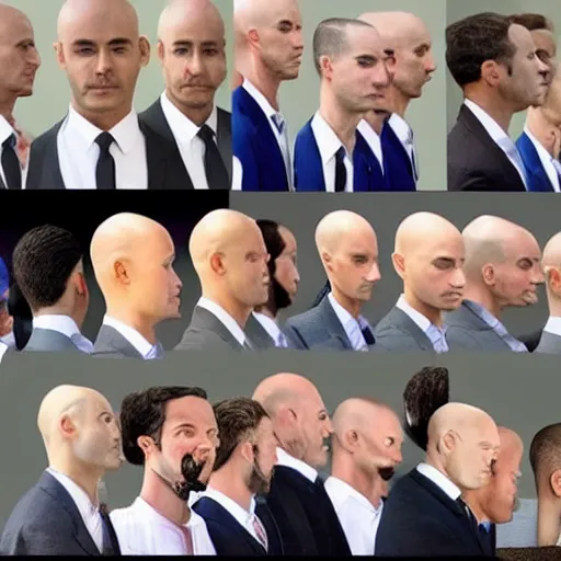 Prompt: 5 0 bald men in suits