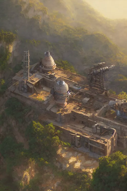 Image similar to a highly detailed matte painting of a post - apocalyptic sci - fi hillside laboratory monastery aerial view, by studio ghibli, makoto shinkai, by artgerm, by wlop, by greg rutkowski, volumetric lighting, octane render, 4 k resolution, trending on artstation, masterpiece