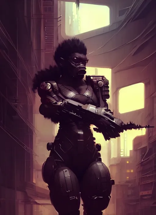 Prompt: a super ape kid in battle pose, intricate, highly detailed, cyberpunk, artstation, art by artgerm, soft lighting, very detailed, art by greg rutkowski, anime, stylish, cyberpunk, concept art, smooth, sharp focus, wlop