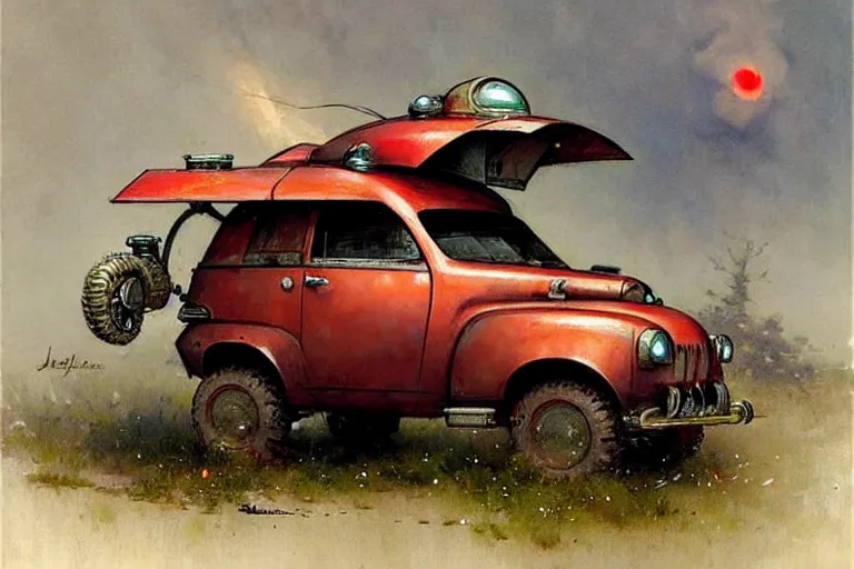 Prompt: adventurer ( ( ( ( ( 1 9 5 0 s retro future robot android mouse wagon rv offroad robot. muted colors. ) ) ) ) ) by jean baptiste monge!!!!!!!!!!!!!!!!!!!!!!!!! chrome red