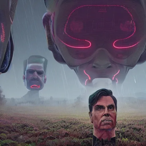 Prompt: a farm of human heads that look like Jair Messias Bolsonaro, Simon Stalenhag, Wadim Kashin, 4K, cinematic