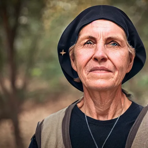 Image similar to a portrait photograph of a serious, spiritual, 4 9 - year - old nun american oil - and - gas worker canon 8 5 mm f 1. 2 photograph head and shoulders portrait