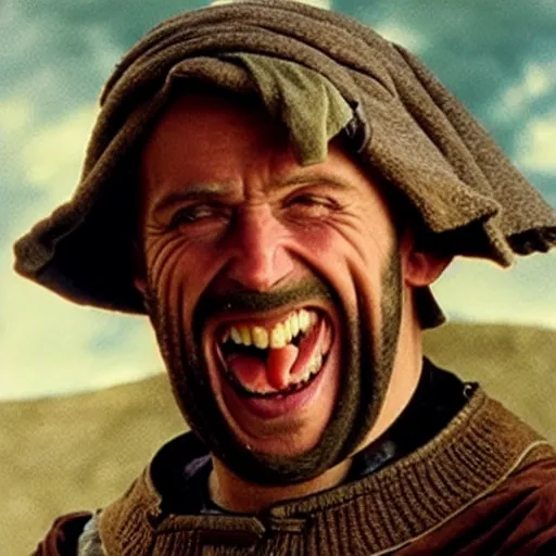Image similar to laughing medieval peasant reaction image, movie still