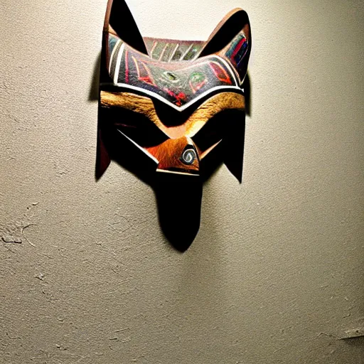 Image similar to paleolithic shamanic mask of wolf, studio photo