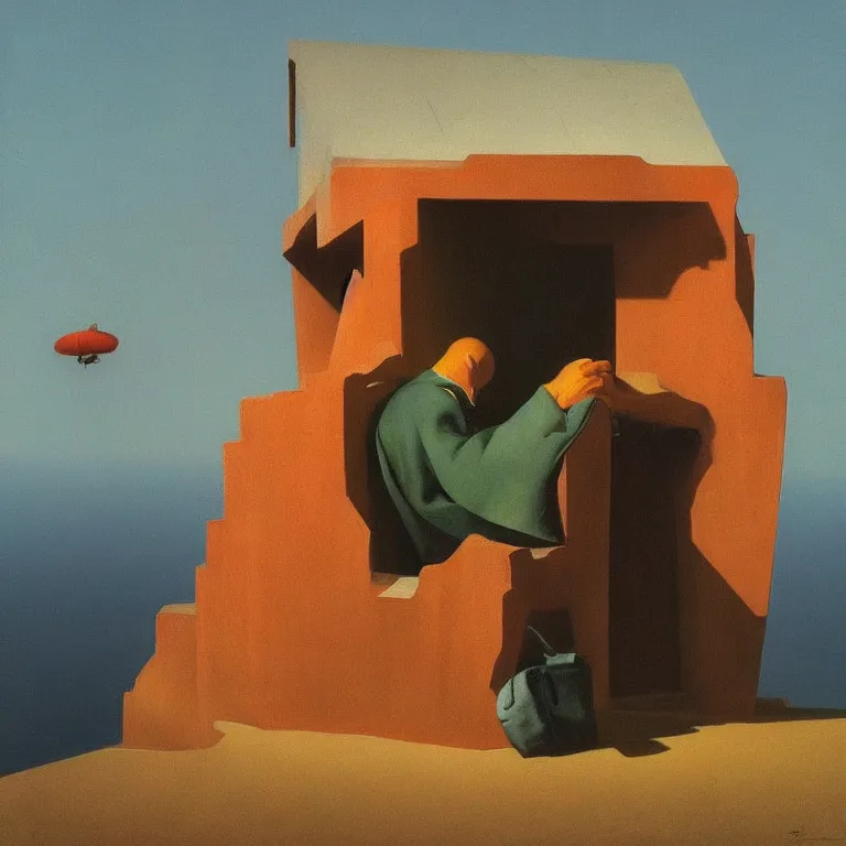 Image similar to bag over the head, Edward Hopper and James Gilleard, Zdzislaw Beksinski, Steven Outram highly detailed