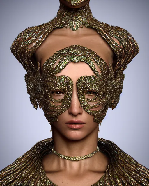 Image similar to a highly detailed metahuman 4 k close up render of a bella hadid as religious monument renaissance in iris van herpen dress schiaparelli in diamonds crystals swarovski and jewelry iridescent in style of alphonse mucha gustav klimt trending on artstation made in unreal engine 4