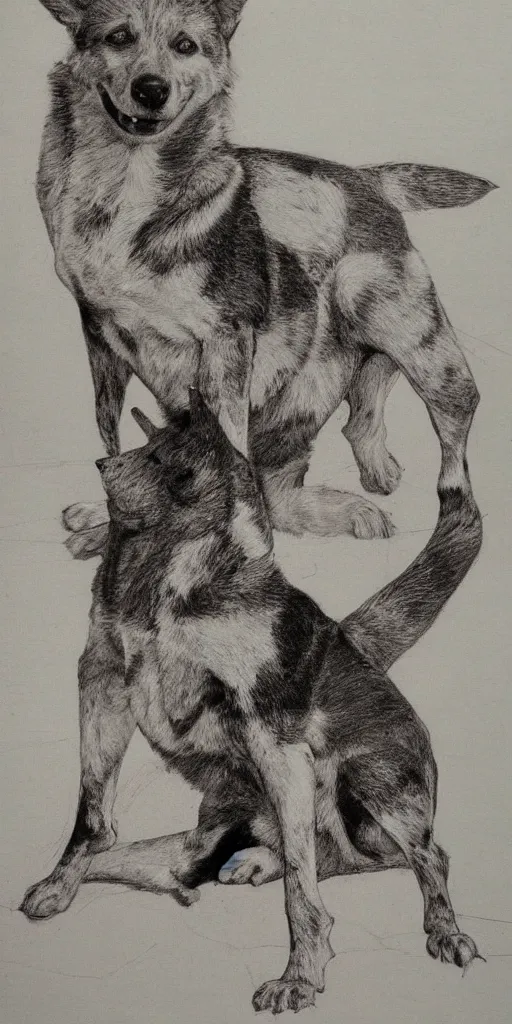 Image similar to sitting australian cattle dog, artist sketch, michelangelo, beautiful composition, masterpiece