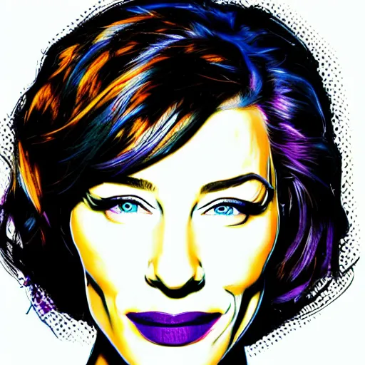 Prompt: pop art portrait of cate blanchett