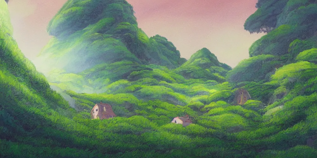 Image similar to a beautiful painting of landscape, ghibli style