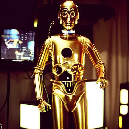 Prompt: C-3PO working as a dj in a club