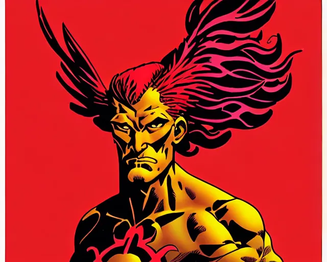 Image similar to red phoenix portrait by mike mignola and alex gray, 2 d illustration h 9 6 0