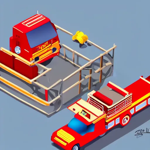 Prompt: isometric fire engine, isometric art