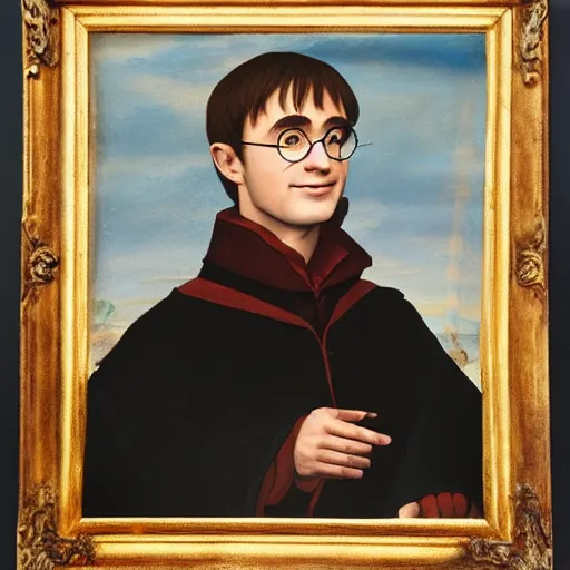 Image similar to a renaissance style portrait painting of Harry Potter