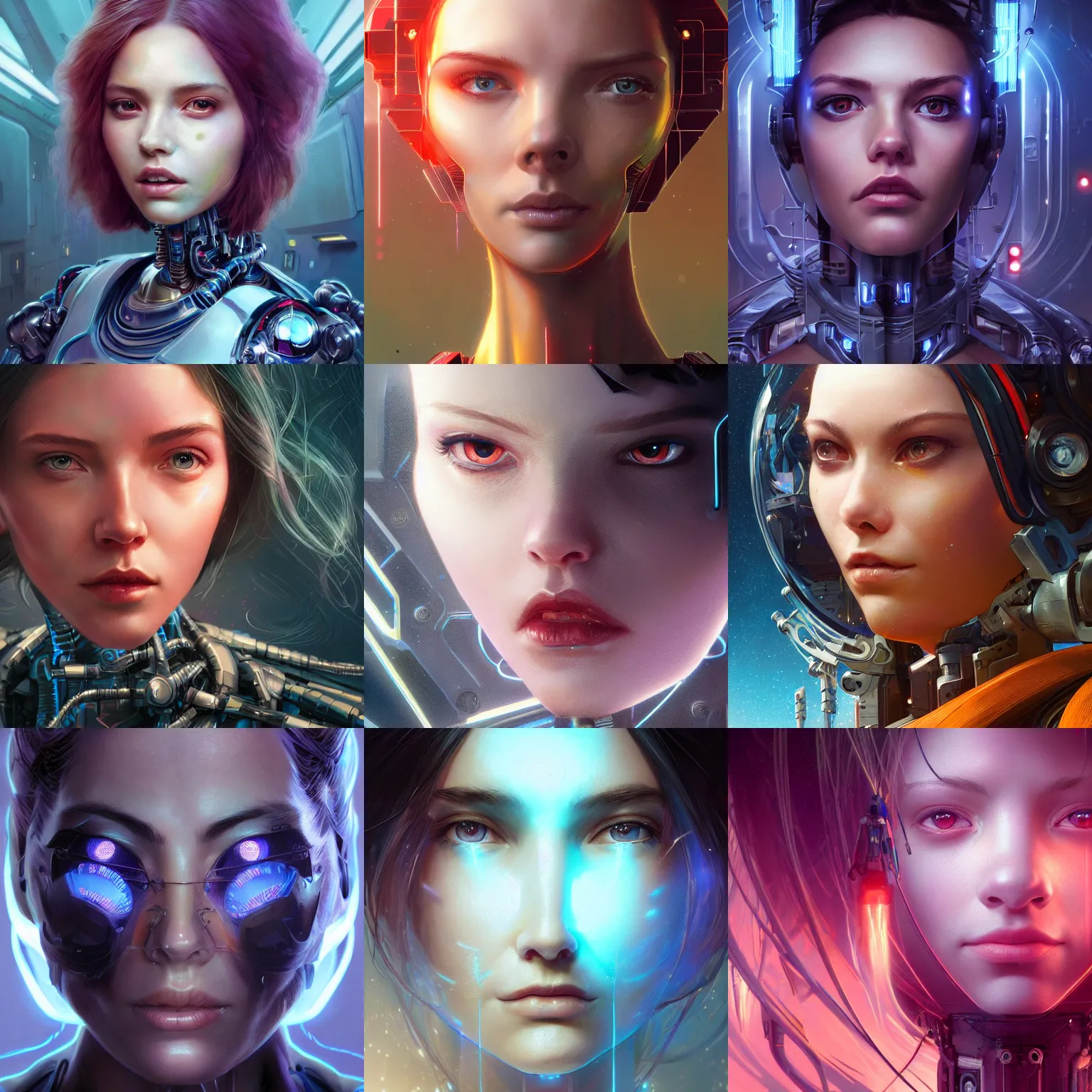 Prompt: highly detailed extreme closeup portrait of a cybernetic woman, in disney, stephen bliss, unreal engine, art by greg rutkowski, loish, rhads, ferdinand knab, makoto shinkai and lois van baarle, ilya kuvshinov, rossdraws, tom bagshaw, global illumination, radiant light, detailed and intricate environment