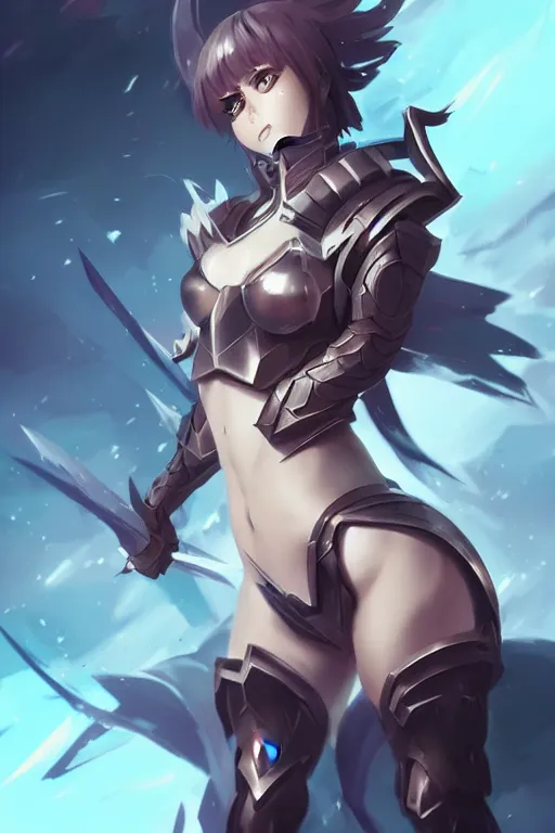 Image similar to pretty armored anime girl in a dynamic pose, SWAT armor, fullbody art, in the style of league of legends, character concept art, by WLOP, trending on artstation