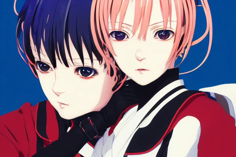 Image similar to last exile, ilya kuvshinov illustration colorful anime portrait of reol's album cover sigma, murata range, fine detail, perfect anime face, dramatic lighting, dynamic composition, moody, vivid, fine stippled lighting, grain, art deco, cel shading, rich texture, yoshinari yoh, takashi murakami