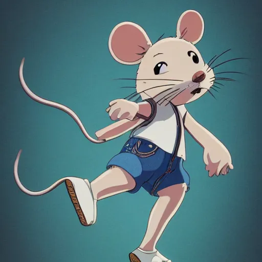 Image similar to in the style of studio ghibli, anthropomorphic mouse, female, wearing denim shorts and tank top, detailed, intricate, aesthetic, artistic, ambient occlusion, volumetric light effect, 8 k resolution