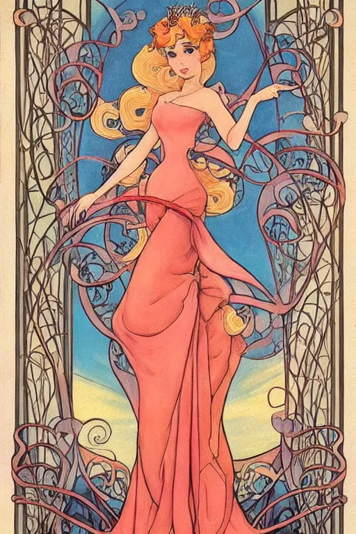 Image similar to beautiful art nouveau painting of princess - peach!!!!!!!!!