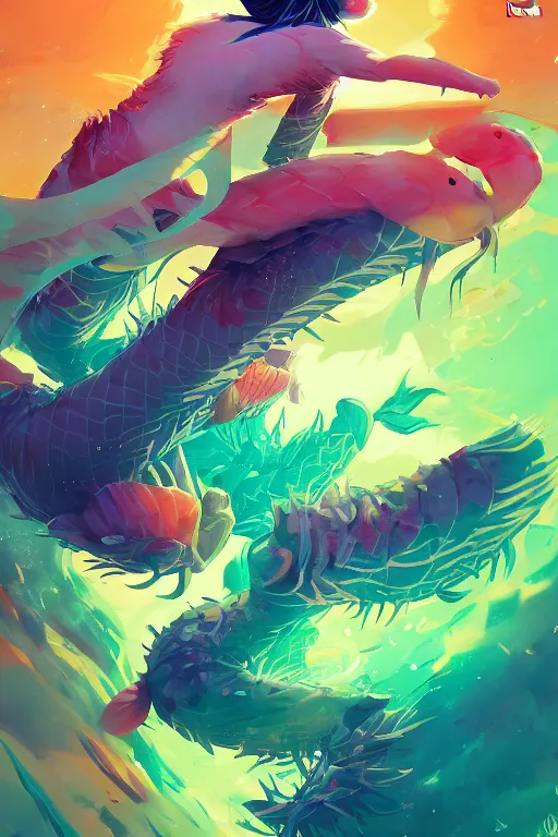 Image similar to creature animal sushi cristal very big eye roots cactus elemental flush of force nature micro world fluo fishscale, behance hd by jesper ejsing, by rhads, makoto shinkai and lois van baarle, ilya kuvshinov, rossdraws global illumination