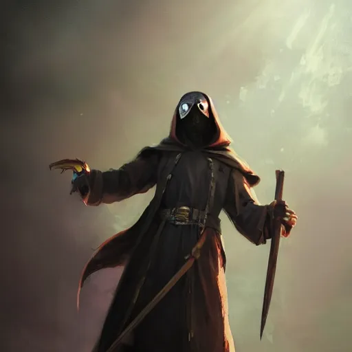 Prompt: Mage plague doctor, Casting a rainbow colored spell, highly detailed, concept art,, D&D, Fantasy, Digital Painting, sharp focus, dynamic, lighting, 4k, by Greg Rutkowski