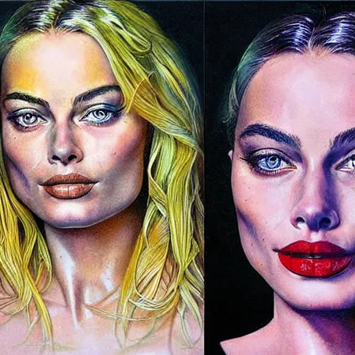 Image similar to surreal portrait of superfit margot robbie,, artwork by daniel merriam,