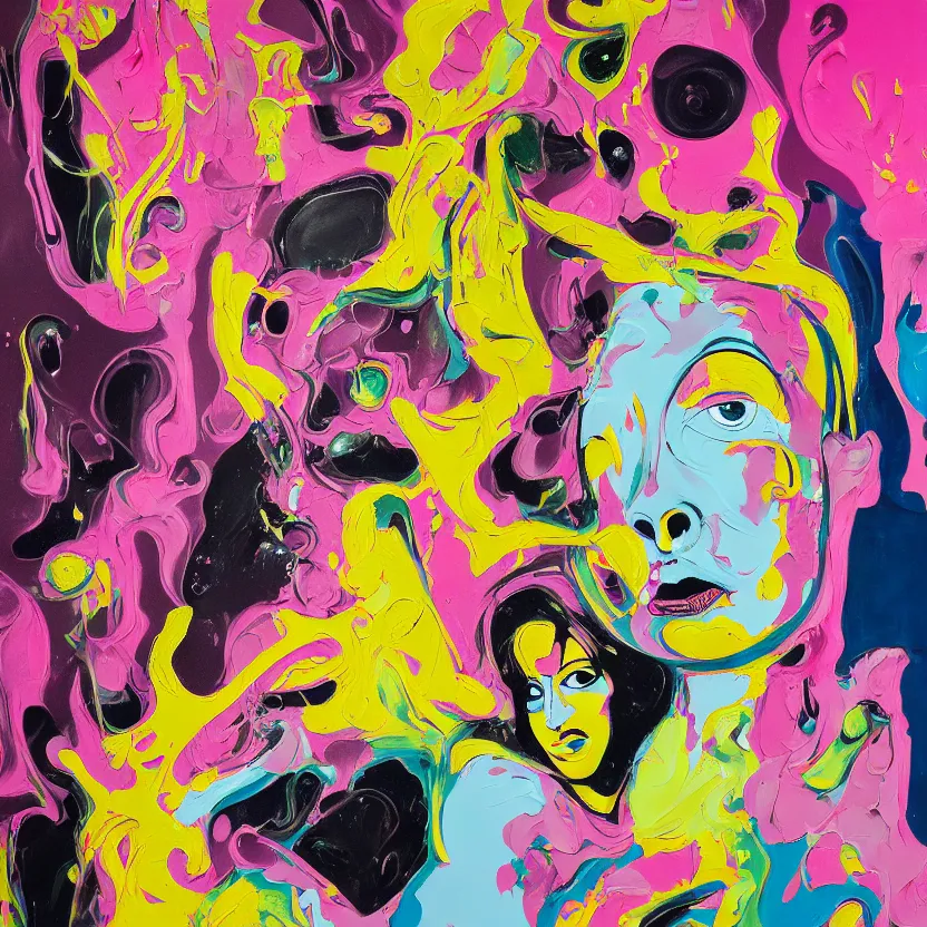 Image similar to woman holding a baby, an ultrafine detailed painting by peter max and francis bacon and fiona rae and maryam hashemi and hernan bas and anna mond and max gubler, featured on deviantart, metaphysical painting, neo expressionism, pop surrealism, melting paint, biomorphic, mixed media, photorealistic, dripping paint, palette knife texture, masterpiece