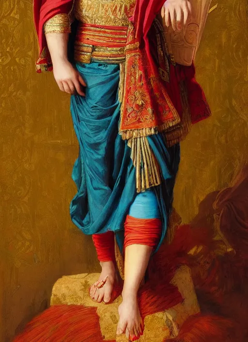 Prompt: formal portrait of caesar augustus wearing an embroidered roman toga, digital art by eugene de blaas, ross tran, and nasreddine dinet, vibrant color scheme, intricately detailed, in the style of romanticism, cinematic, artstation, greg rutkowski