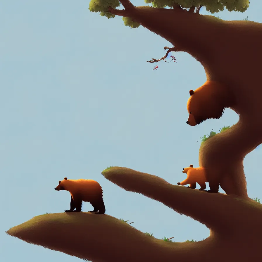 Image similar to Bear on a tree crossing the river, art by Goro Fujita, ilustration, concept art, sharp focus, ArtStation, Deviantart