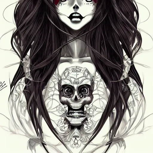 Prompt: anime manga skull portrait young woman skeleton, jessica rabbit, intricate, elegant, highly detailed, digital art, ffffound, art by JC Leyendecker and sachin teng