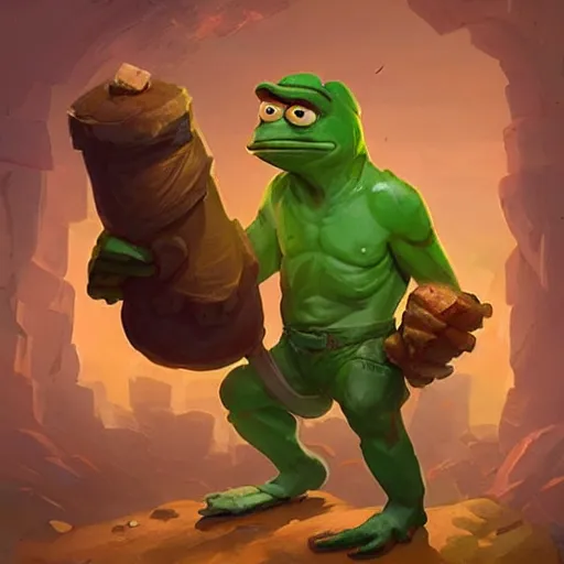 Image similar to super rich pepe the miner, greg rutkowski