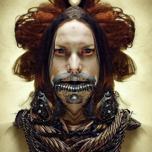 Image similar to portrait of a Shibari rope wrapped face and neck, headshot, insanely nice professional hair style, dramatic hair color, digital painting, of a old 17th century, old cyborg merchant, amber jewels, baroque, ornate clothing, scifi, realistic, hyperdetailed, chiaroscuro, concept art, art by Franz Hals and Jon Foster and Ayami Kojima and Amano and Karol Bak,