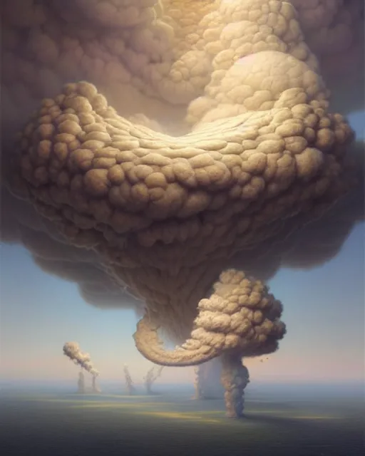 Image similar to a hyper - detailed 3 d render like a oil painting of venusian cloud farming, surrealism!!!!! surreal concept art, lifelike, photorealistic, digital painting, aesthetic, smooth, sharp focus, artstation hd, by greg rutkowski, bruce pennington, valentina remenar and asher duran,