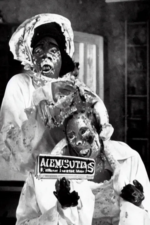 Image similar to aunt jemima covered in maple syrup horror movie cinematic