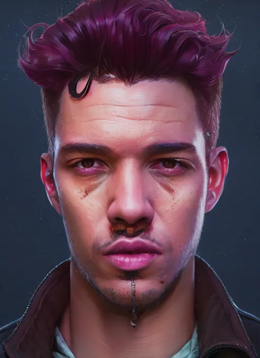 Image similar to Highly detailed portrait of Neonpunk Marques Brownlee, in GTA V, Stephen Bliss, unreal engine, fantasy art by Greg Rutkowski, Loish, Rhads, ferdinand knab, Makoto Shinkai and Lois van baarle, ilya kuvshinov, rossdraws, Tom Bagshaw, global illumination, radiant light, detailed and intricate environment