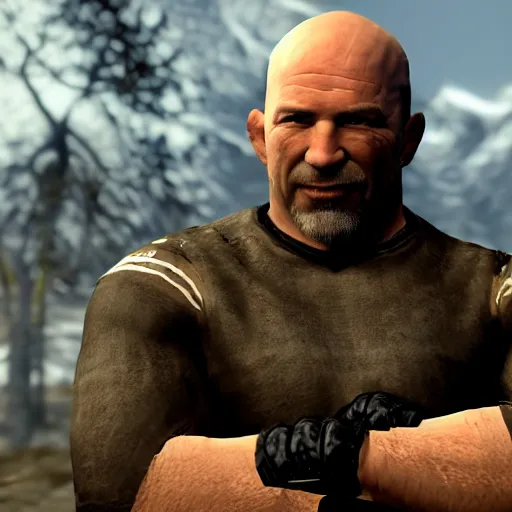 Image similar to character screenshot of ufc president dana white, villain, skyrim boss, wilderness, 1 0 8 0 p, bokeh, elder scrolls v, detailed, dialog text