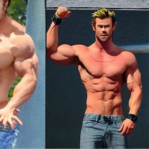 Image similar to Chris Hemsworth with a muscular body type, anime art, anime style