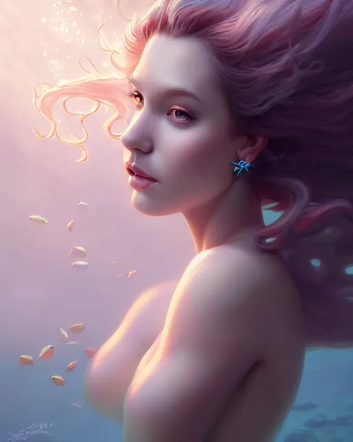 Prompt: character art of a queen of magnolias as windy dusty underwater angelic young female | | seductive - fine - face, pretty face, key visual, realistic shaded perfect face, fine details by artgerm, wlop, tom bagshaw, james jean, andrei riabovitchev, marc simonetti, trending on artstation
