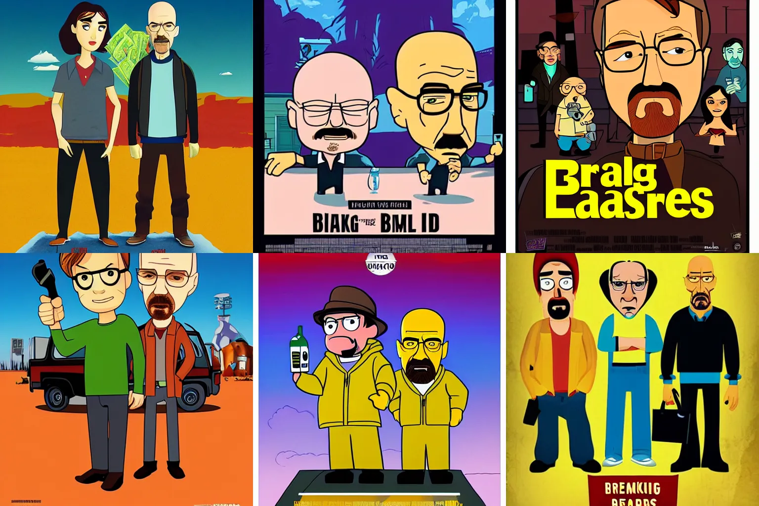 Prompt: breaking bad as a pixar movie, cartoon poster