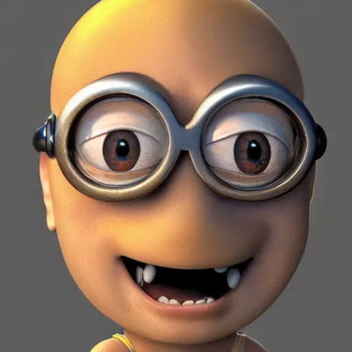 Prompt: realistic minion looking human person minion, photoreal human minion face, realistic, hyper detailed, 8 k, daz 3 d,