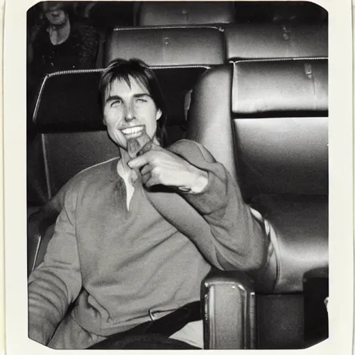 Prompt: Polaroid of Tom Cruise sitting in the cinema 1983